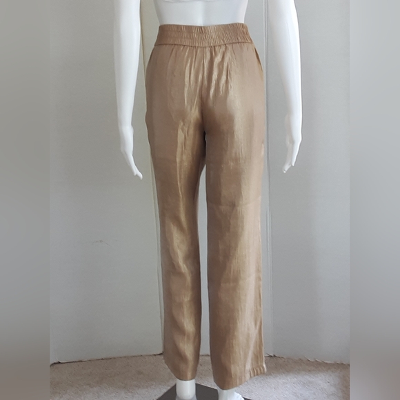 CHICO'S Travelers Collection Gold Luxe Metallic Welt Pocket Pants Sz 0 - NWOT - Picture 4 of 12